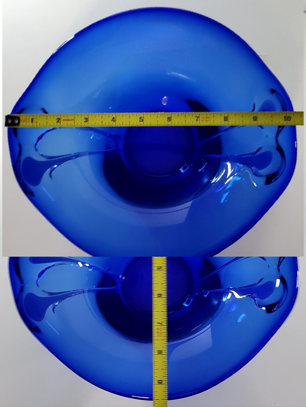 10 1/4" Bright Cobalt Blue White Cased Art Glass Free-form Bowl - Picture 8 of 16